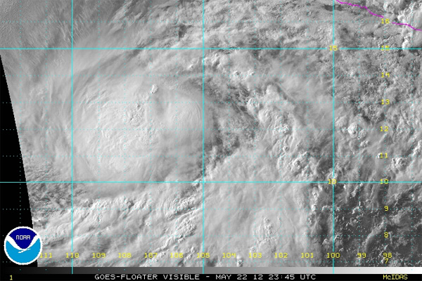 Imagen visible de la tormenta tropical BUD 02E, 22.05.12, 23:45 UTC.