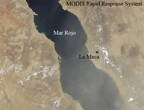 Imagen de alta resolución centrada sobre el Mar Rojo, satélite AQUA, 06.06.12. Credito: NASA.