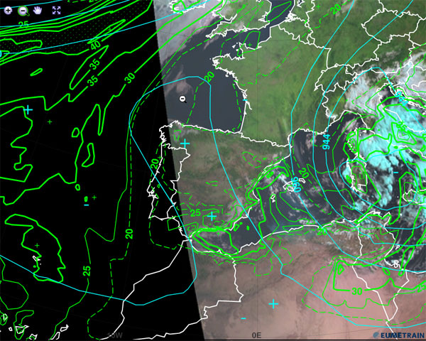 Imagen infrarroja con los sistemas de baja presión. 27 agosto 2014, 06 UTC.