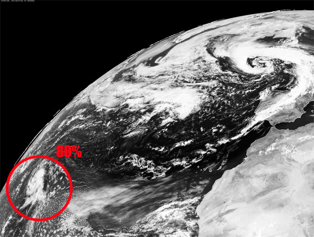 Imagen en modo visible, 12 UTC. Crédito: Dundee Satellite Receiving Station.