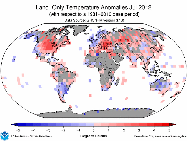 Informe climático de la Tierra. Julio de 2012: cuarto julio más cálido desde 1880