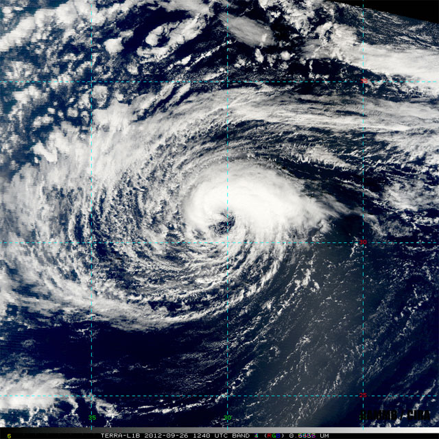 Imagen visible de NADINE, satélite TERRA (sensor MODIS), 26.09.12, 12:40 UTC.