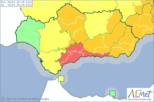 Aviso de nivel rojo en Málaga y la Costa Tropical granadina, 28.09.12, 07 UTC.