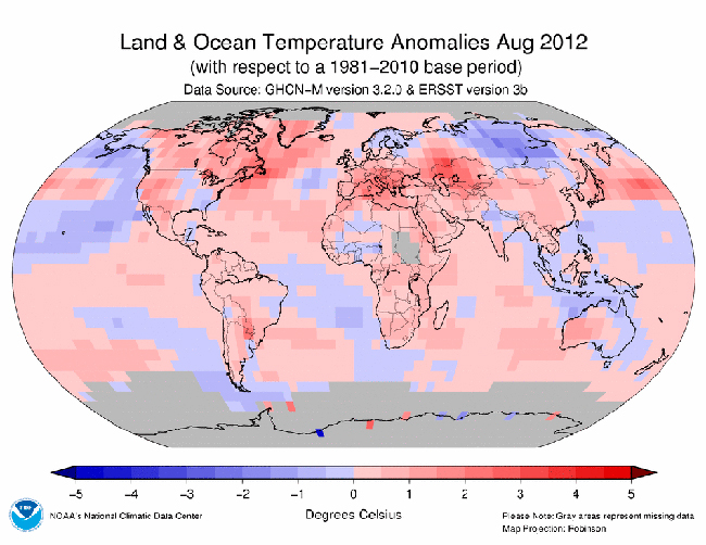 Informe climático de la Tierra. Agosto de 2012: 330º mes consecutivo más cálido que el promedio