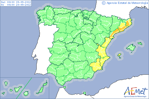 Imagen visible y falso color RGB sobre la Península Ibérica, hoy, 9 abril 2014, 16 UTC.