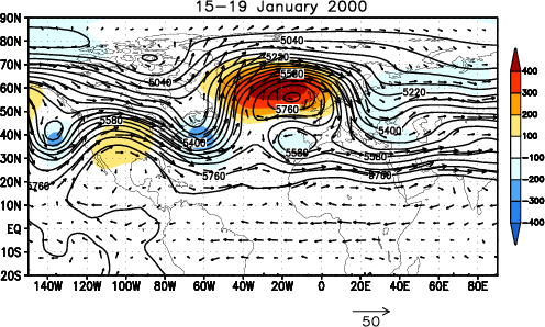 Modelo conceptual de un patrón de Bloqueo Atmosférico, en el Atlántico Norte. Crédito: NOAA - CPC.