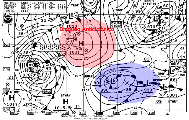 Análisis de superficie previsto para el 31.10.12, 00 UTC.