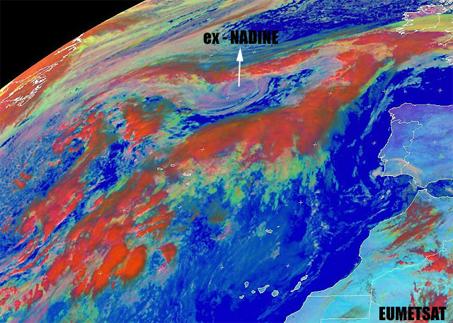 Imagen en modo visible y falso color RGB, 04.10.12, 13 UTC.