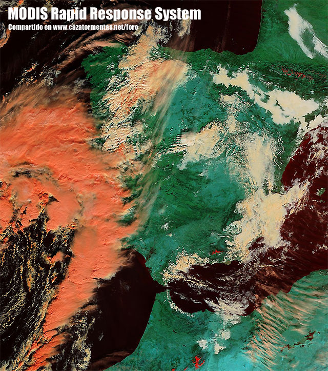 Imagen visible y falso color RGB, de alta resolución. Satélite TERRA (sensor MODIS), 16.11.12.