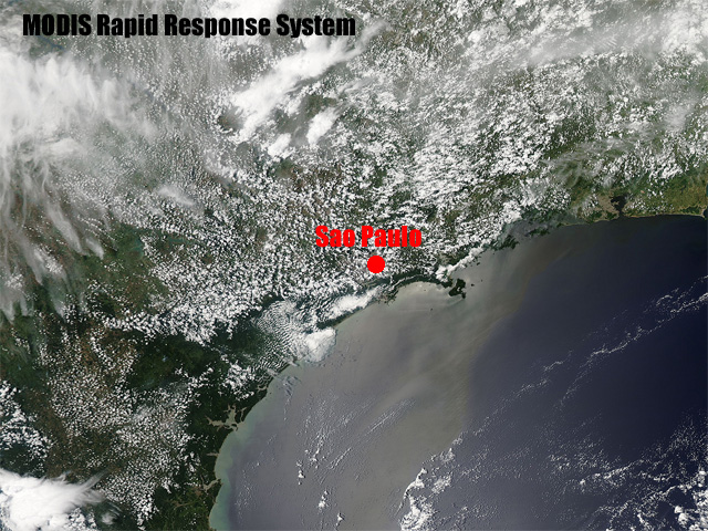 Imagen visible de alta resolución centrada en Sao Paulo, Brasil. Satélite AQUA (sensor MODIS), 19.11.12.