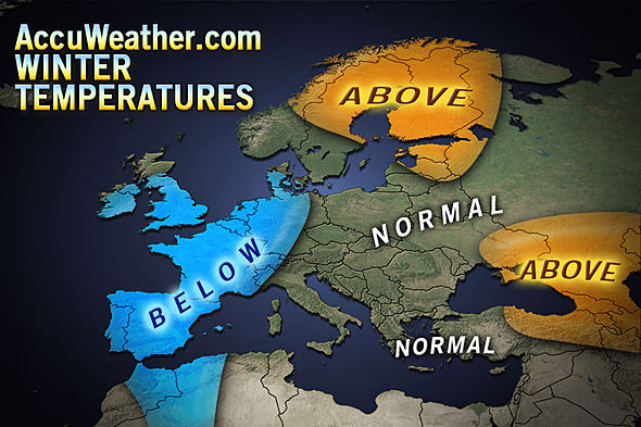 Anomalía de temperaturas para el próximo invierno, según Accuweather.