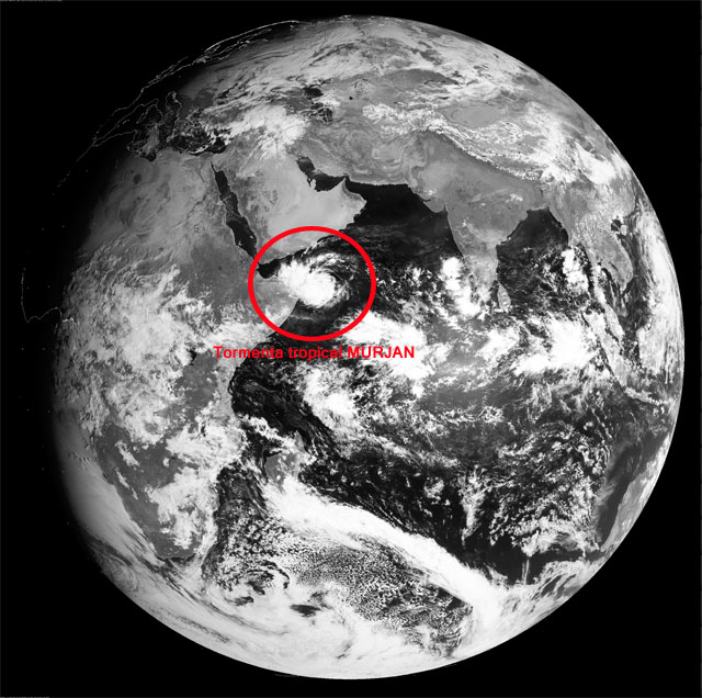 Imagen visible de MURJAN, 25.10.12, 06 UTC. Crédito: NERC - Dundee Satellite Receiving Station