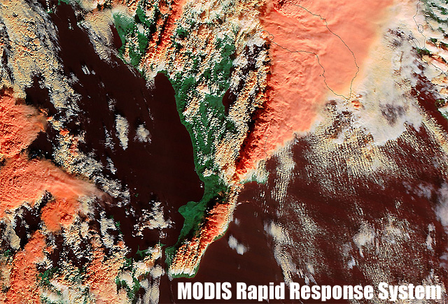 Imagen visible de alta resolución y falso color RGB. Satélite TERRA (sensor MODIS), 28.11.12.