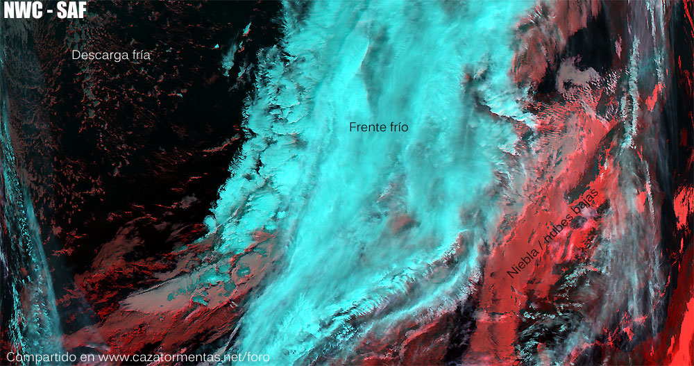 Imagen infrarroja y falso color RGB. Satélite MetOp-A, 31.12.12, 10:49 UTC.