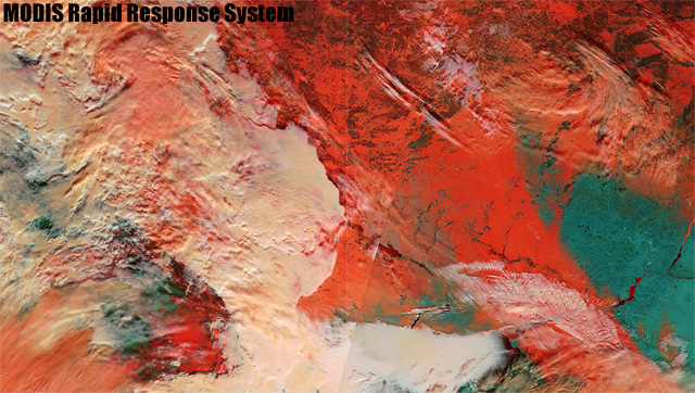 Imagen visible y falso color RGB (alta resolución), satélite TERRA (sensor MODIS). 18.12.12.