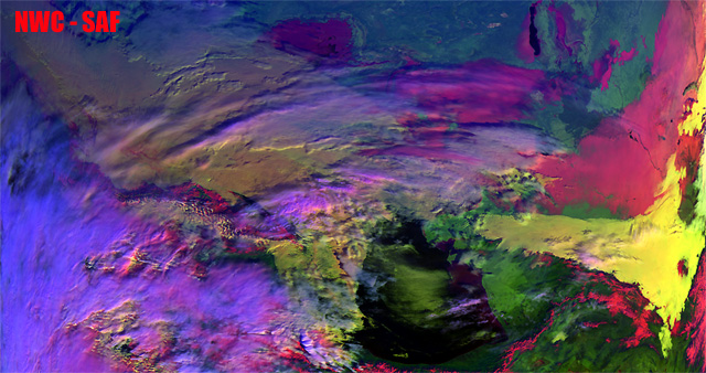 Imagen visible y falso color RGB (alta resolución), satélite MetOp-A. 19.12.12, 06:54 UTC.