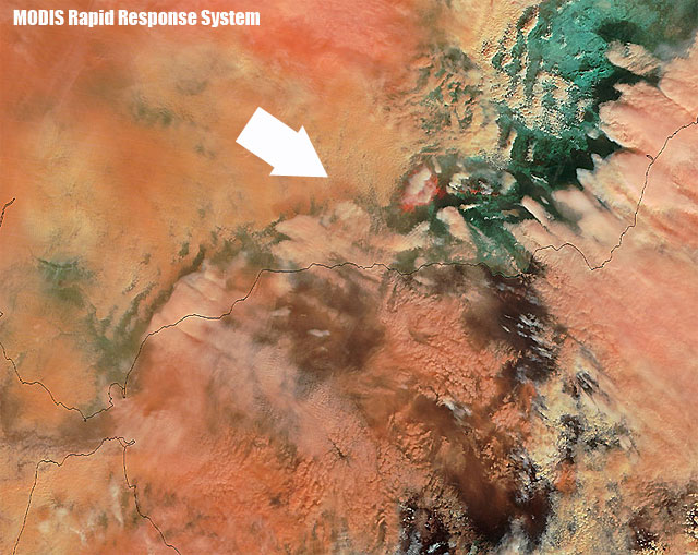 Imagen visible y falso color RGB (alta resolución), satélite TERRA (sensor MODIS), 16.01.12.