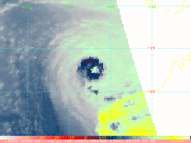 Imagen de microondas de NARELE, 11.01.13, 05:24 UTC. Satélite NOAA-19. Crédito: RAMMB/CIRA.