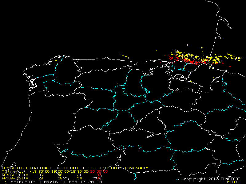 Mapa de rayos, periodo 11.02.13 18 a 11.02.13 00.
