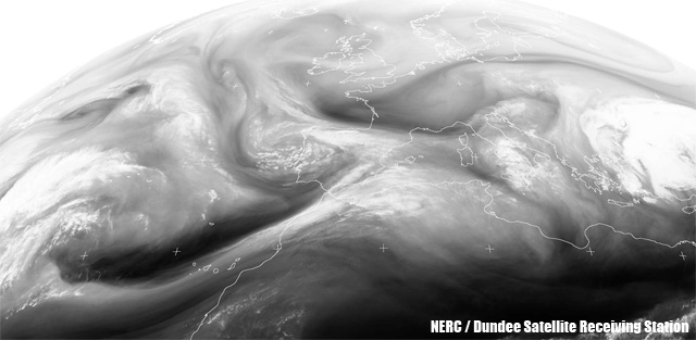 Imagen de vapor de agua centrada en la Península, 22.02.13, 18 UTC.
