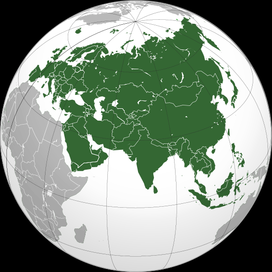 Eurasia, proyección ortográfica. Crédito: Wikipedia.