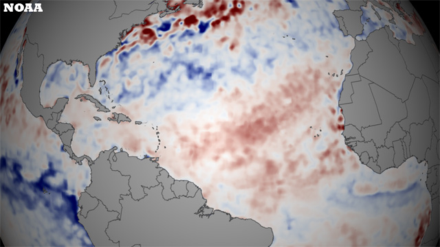 Anomalías de temperatura de la superficie marina, 23.05.13. Crédito: NOAA.
