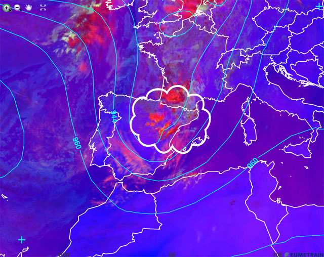 Análisis atmosférico del entorno sinóptico, 21.06.13, 12 UTC. Crédito: eumetrain.