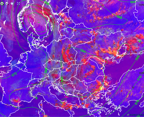 Tormentas generalizadas en los países afectados, 04.06.13, 12 UTC.