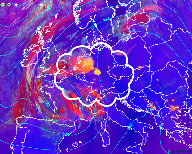Análisis atmosférico del entorno sinóptico, 20.06.13, 12 UTC. Crédito: eumetrain.