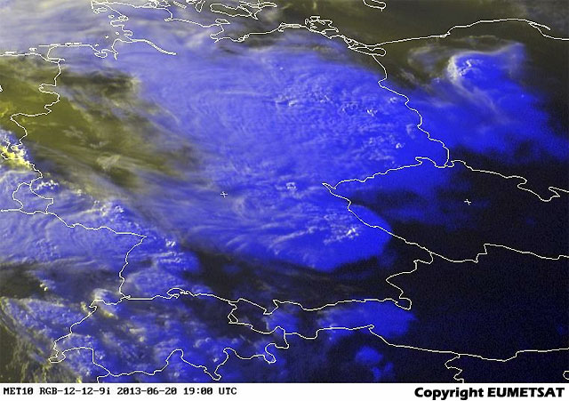 Sistemas Convectivos de Mesoescala sobre Alemania, ayer a las 19 UTC.