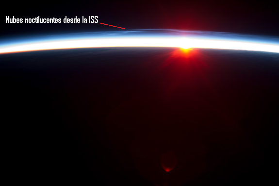 Nubes noctulicentes captadas desde la Estación Espacial Internacional