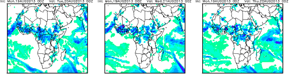 Precipitación acumulada en 24h previstas para hoy, mañana y pasado. Modelo GFS. Crédito: wetterzentrale.