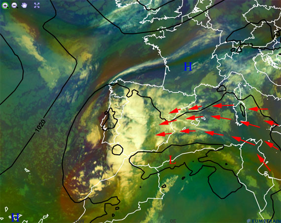 Análisis atmosférico del entorno sinóptico, 28.09.13, 06 UTC. Crédito: eumetrain.