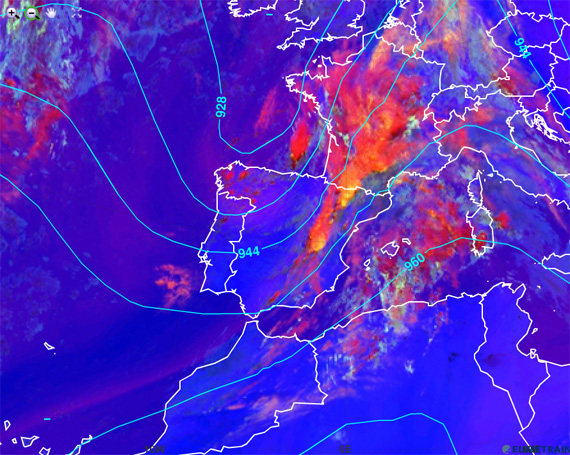 Análisis atmosférico del entorno sinóptico, 04.10.13, 12 UTC. Crédito: eumetrain.