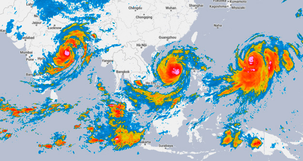 Los ciclones Phailin, Nari y Wipha una amenaza conjunta para Asia estos días