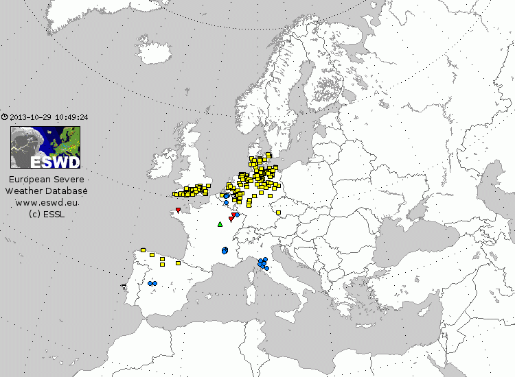 Fenómenos Meteorológicos Severos recogidos en la Base de Datos Europea, ESWD.