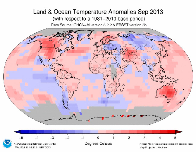 Informe climático de la Tierra. Septiembre de 2013, el cuarto más cálido de la historia