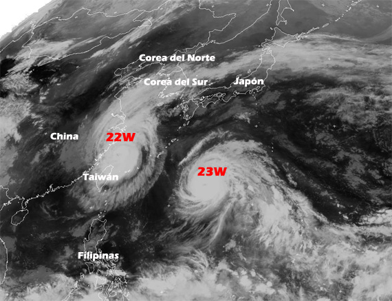 Los tifones DANAS y FITOW en el Pacífico Noroccidental.