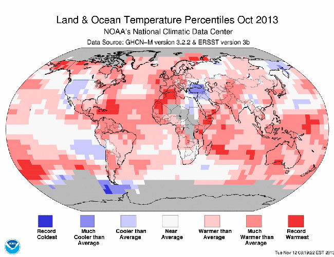 Informe climático de la Tierra. Octubre de 2013, el séptimo más cálido desde 1880