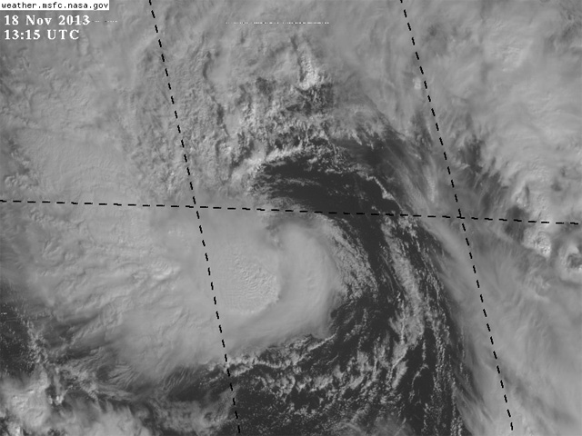 Imagen visible del ciclón, 18.11,13, 13:15 UTC.