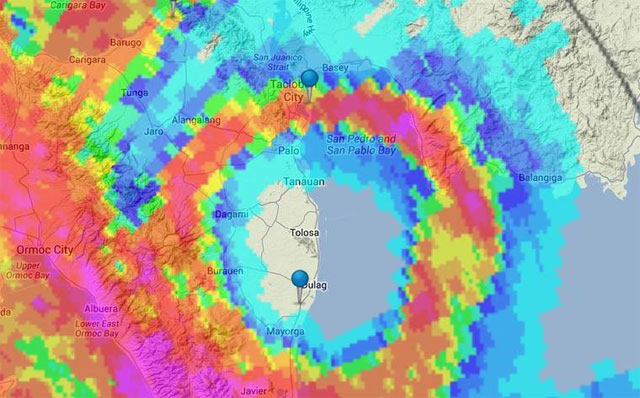 Imagen de radar con HAIYAN sobre Tacloban. Crédito: PAGASA.