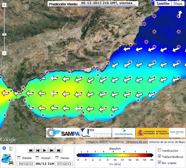 Predicción de vientos en el Mar de Alborán.