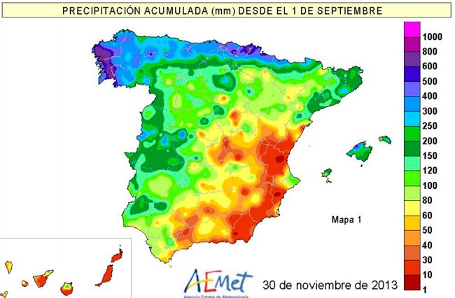 Otoño de 2013 en España: muy cálido y seco