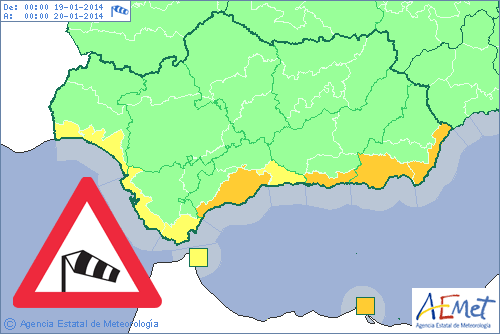 Avisos por Fenómenos Meteorológicos Adversos previstos para mañana en Andalucía por AEMET.