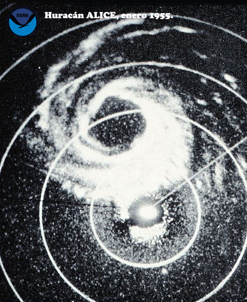 Imagen de radar del huracán ALICE, enero de 1955. Crédito: NOAA.