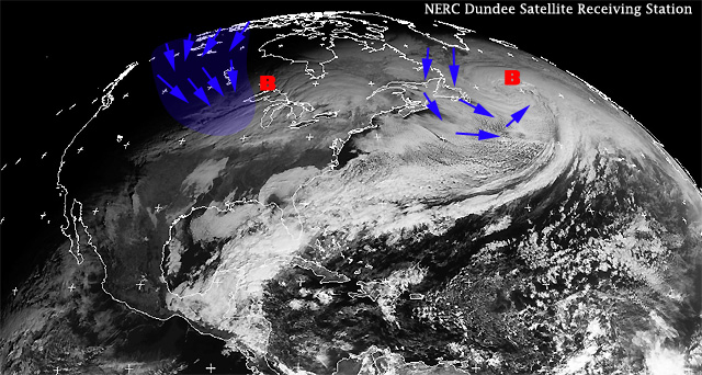 Imagen visible de Norteamérica y Atlántico Norte Occidental, 04.01.14, 15 UTC.