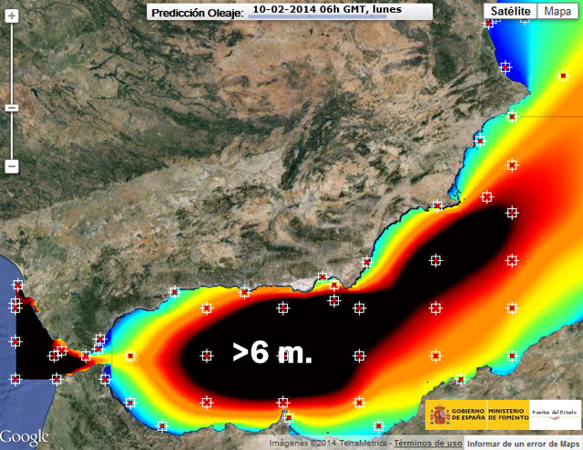 Previsión de oleaje en el Mediterráneo más occidental pasado mañana. Crédito: Puertos del Estado.