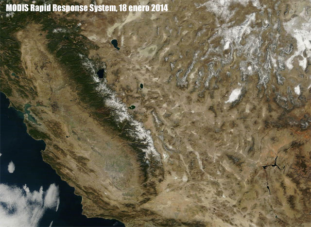 California - Sierra Nevada - Estado Nevada, 18 enero 2014. Satélite TERRA (sensor MODIS).