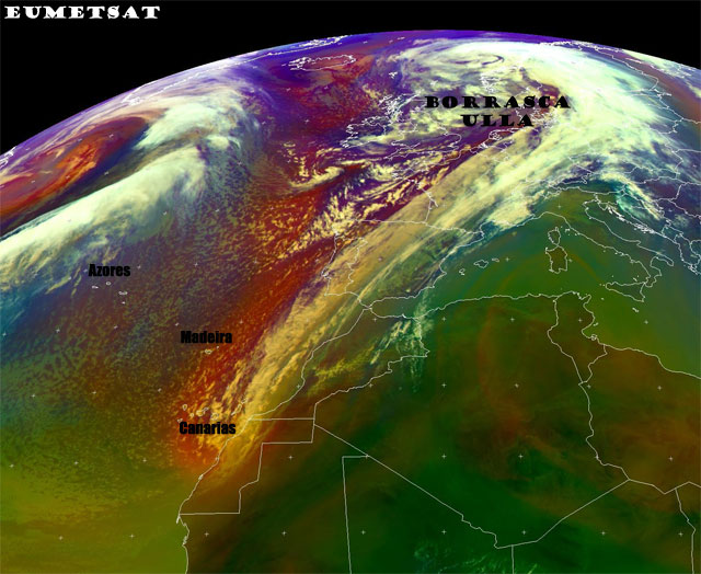 Imagen infrarroja modo masas de aire, hoy a las 15 UTC.