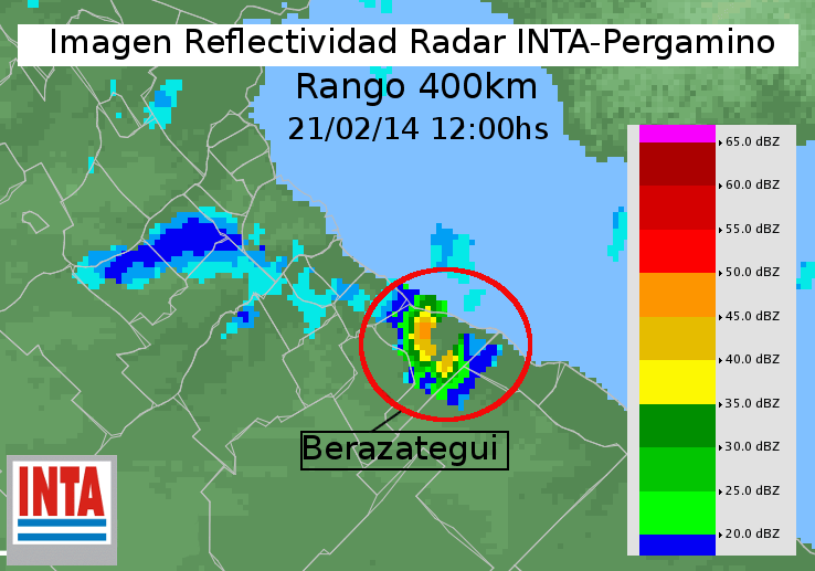 Datos de radar de la tormenta, por INTA - Pergamino.